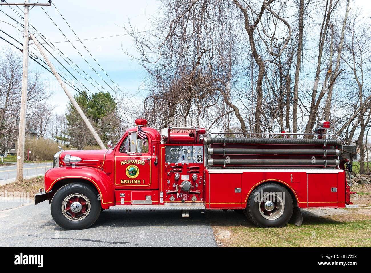 1965 Mack B, motore 1, Harvard Fire Dept, stazione n. 2 Foto Stock