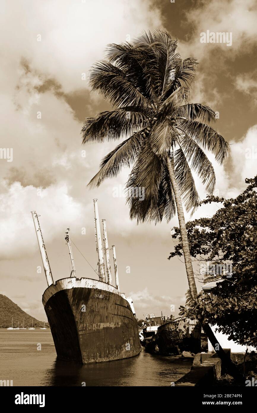 Relitto di nave, Prince Rupert Bay, Città di Portsmouth, Dominica, Piccole Antille, isole Windward, dei Caraibi Foto Stock