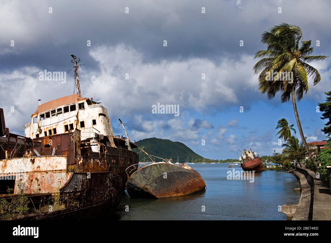 Relitto di nave, Prince Rupert Bay, Città di Portsmouth, Dominica, Piccole Antille, isole Windward, dei Caraibi Foto Stock