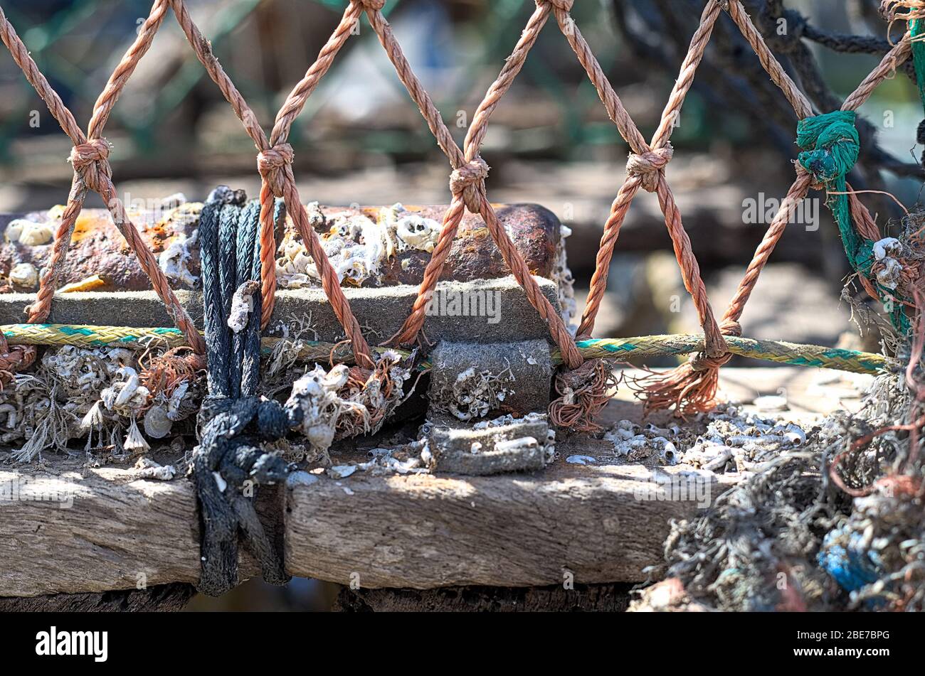 Dettaglio di una creella di granchio o vaso di aragosta nel villaggio di Staithes, Regno Unito Foto Stock
