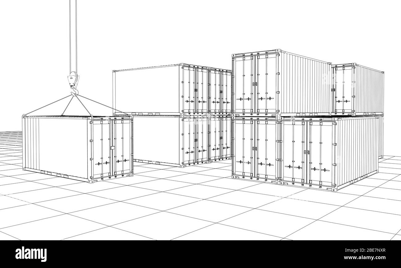 Contenitori di carico. Filo-stile cornice Illustrazione Vettoriale