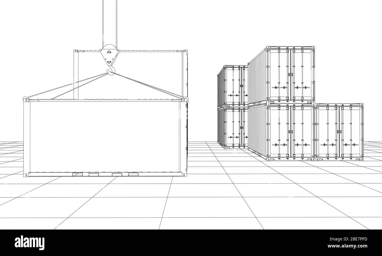 Contenitori di carico. Filo-stile cornice Illustrazione Vettoriale