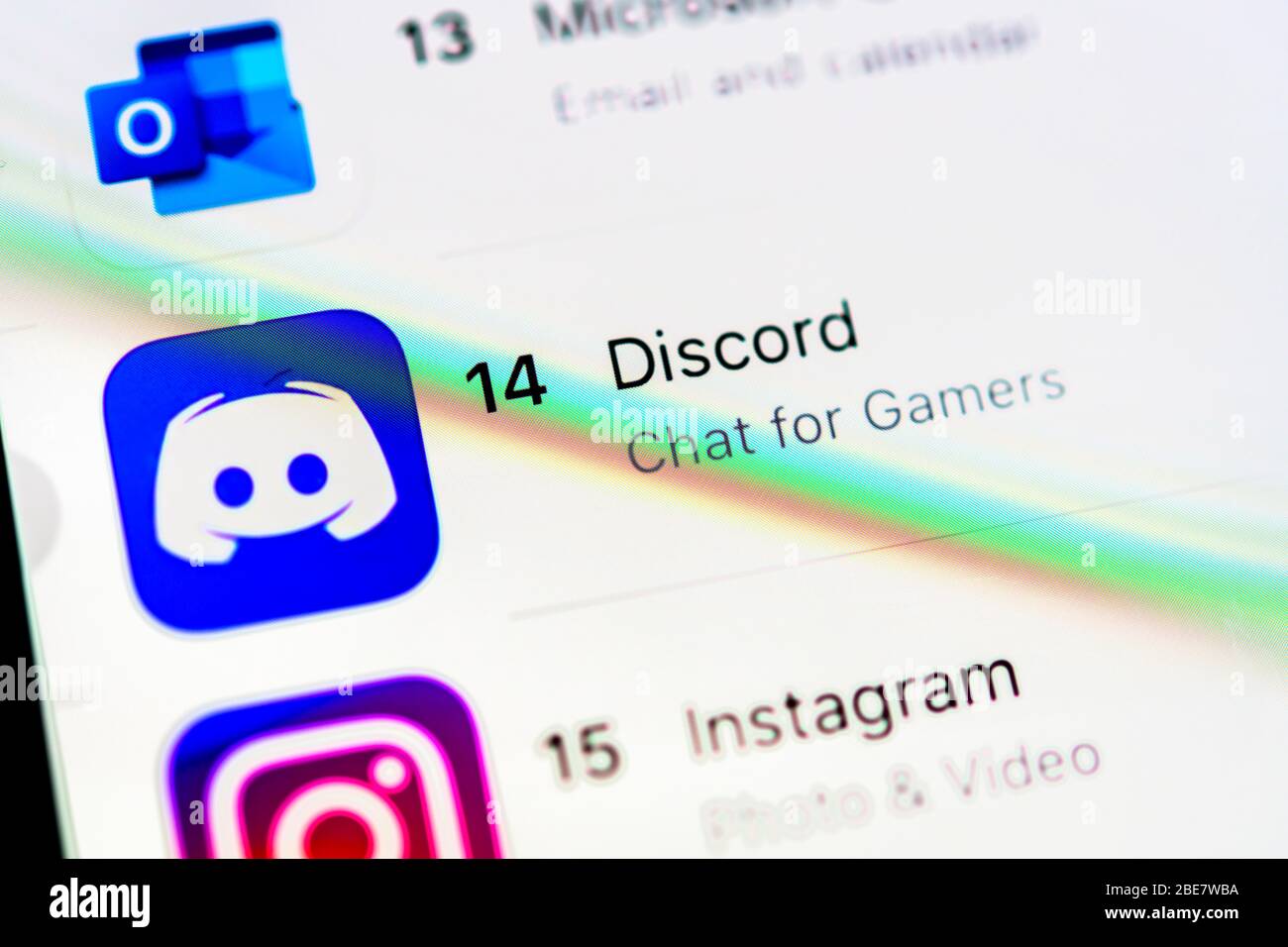 Discordia App, icona App, display sul display del telefono cellulare, smartphone, dettagli, riempimento formato Foto Stock