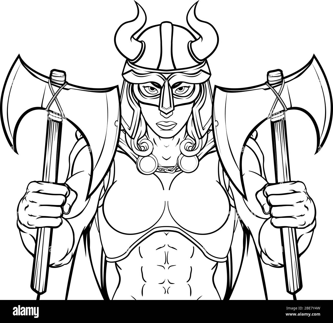 Femmina Viking gladiatore donna guerriero squadra mascotte Illustrazione Vettoriale