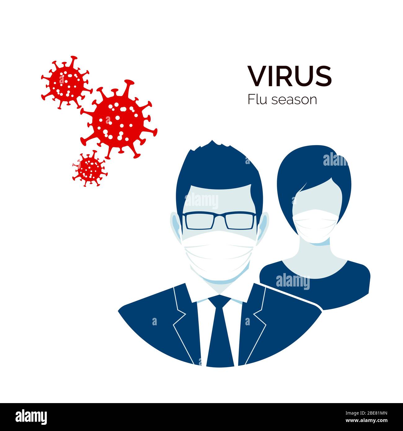 Infezione da influenza o epidemia di virus. Protezione da malattie e virus. Persone in maschera chirurgica. Illustrazione vettoriale Illustrazione Vettoriale