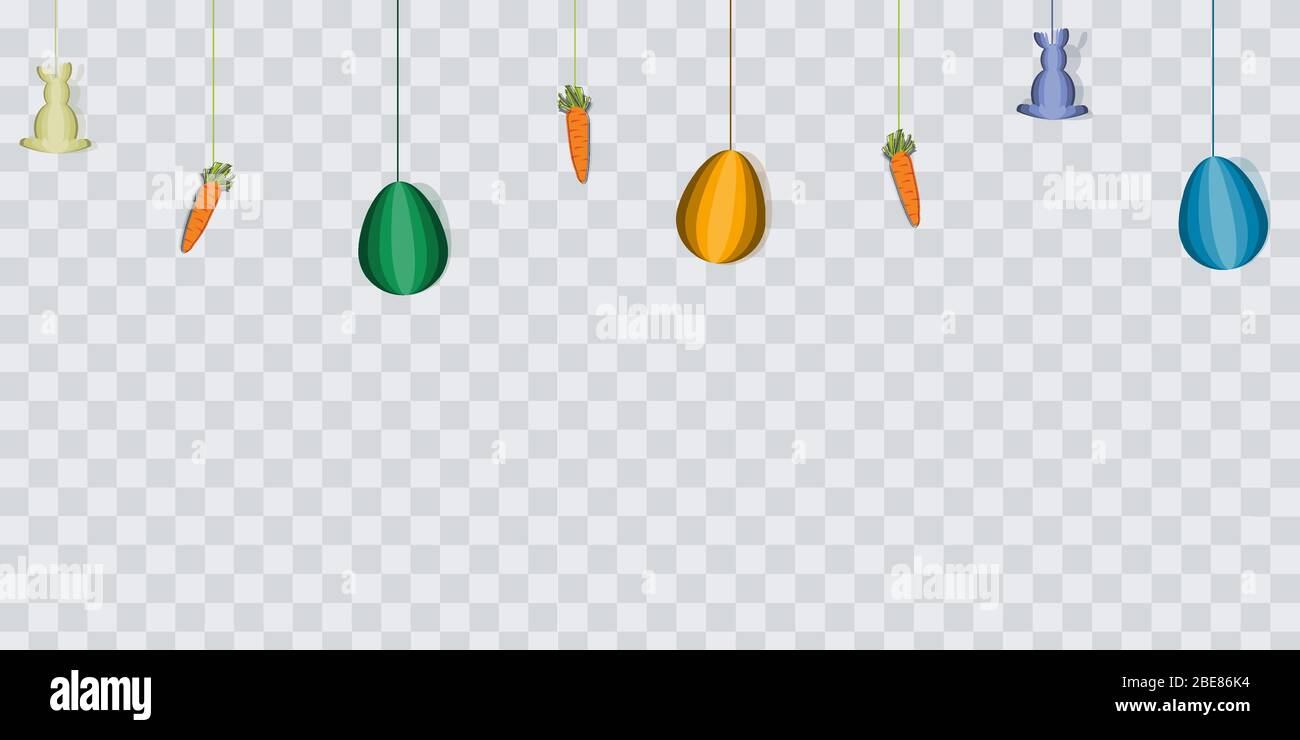 Coniglietto di Pasqua con uova di pasqua e carote carta tagliato senza cuciture striscioni modello Illustrazione Vettoriale