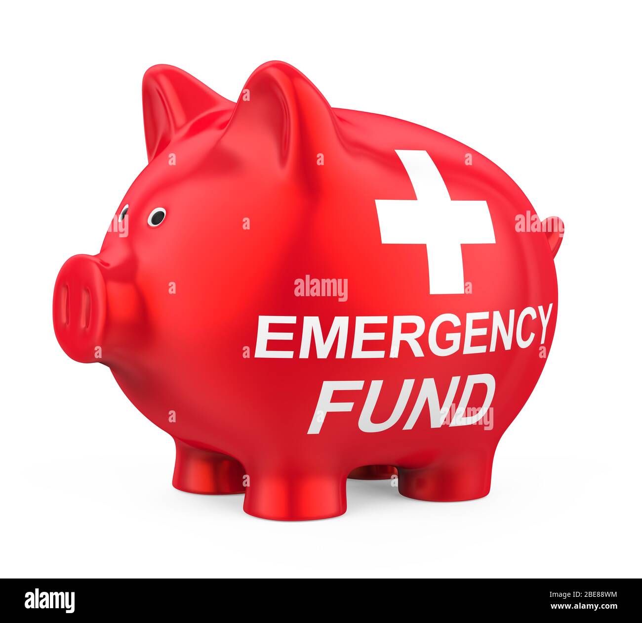 Fondo di emergenza Piggy Bank isolato Foto Stock