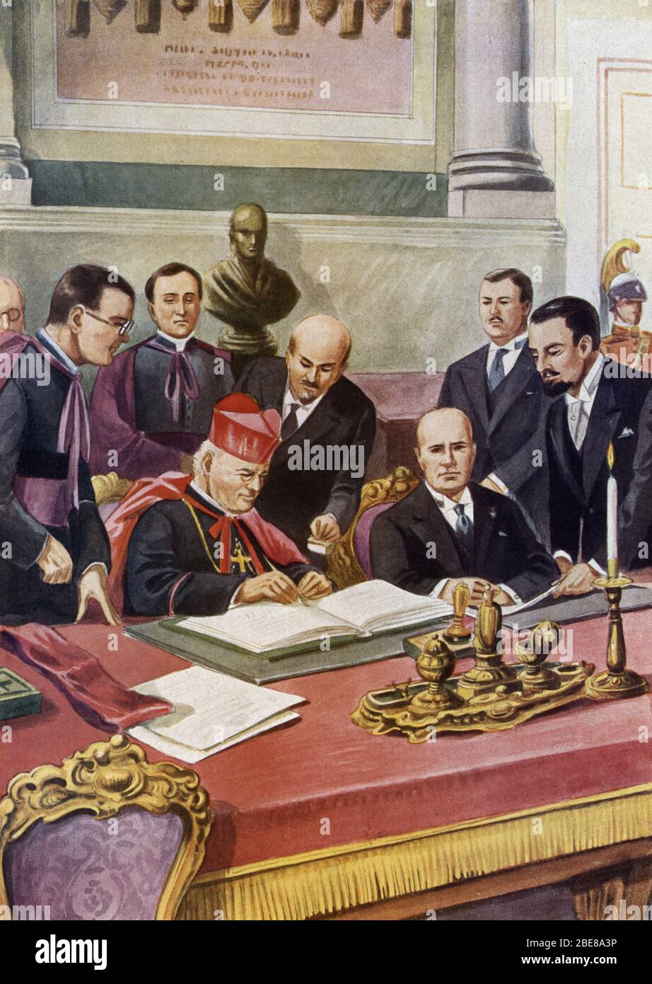 Signature des accords du Latran (Patti lateranensi) entre le gouvernement italien (fasciste) et le Saint Siege du Vatican (Saint-Siege) qui garantisse Foto Stock