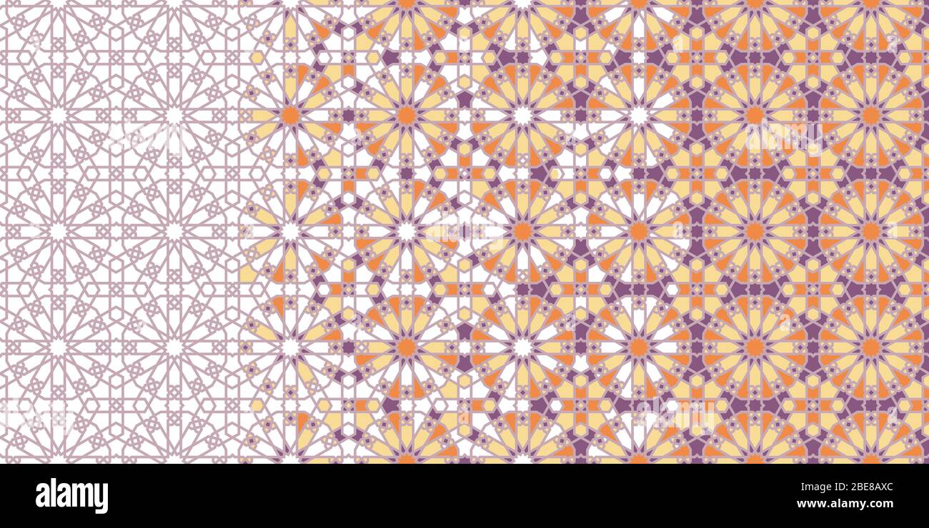 Bordo vettoriale mosaico marocchino. Motivo geometrico a mezzatinta con disintegrazione arabescata dei colori Illustrazione Vettoriale