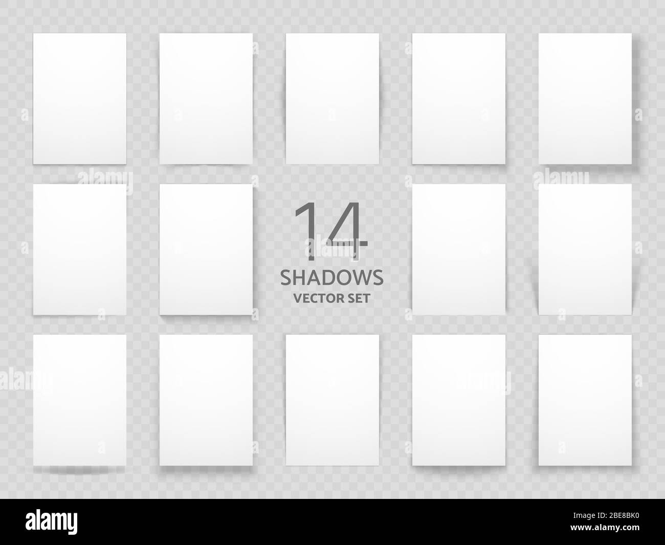 Fogli bianchi di carta con diversi effetti di ombra. Modello di ombre vettoriali per poster e decorazioni di sfondo. Illustrazione di una pagina di carta ombra Illustrazione Vettoriale