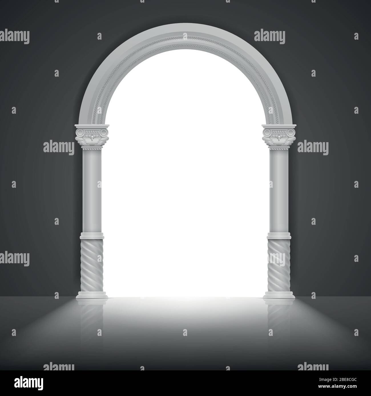 Arco romano con colonna antica. Design del frame del titolo vettoriale. Architettura arco telaio, pietra antica greco illustrazione cornice Illustrazione Vettoriale