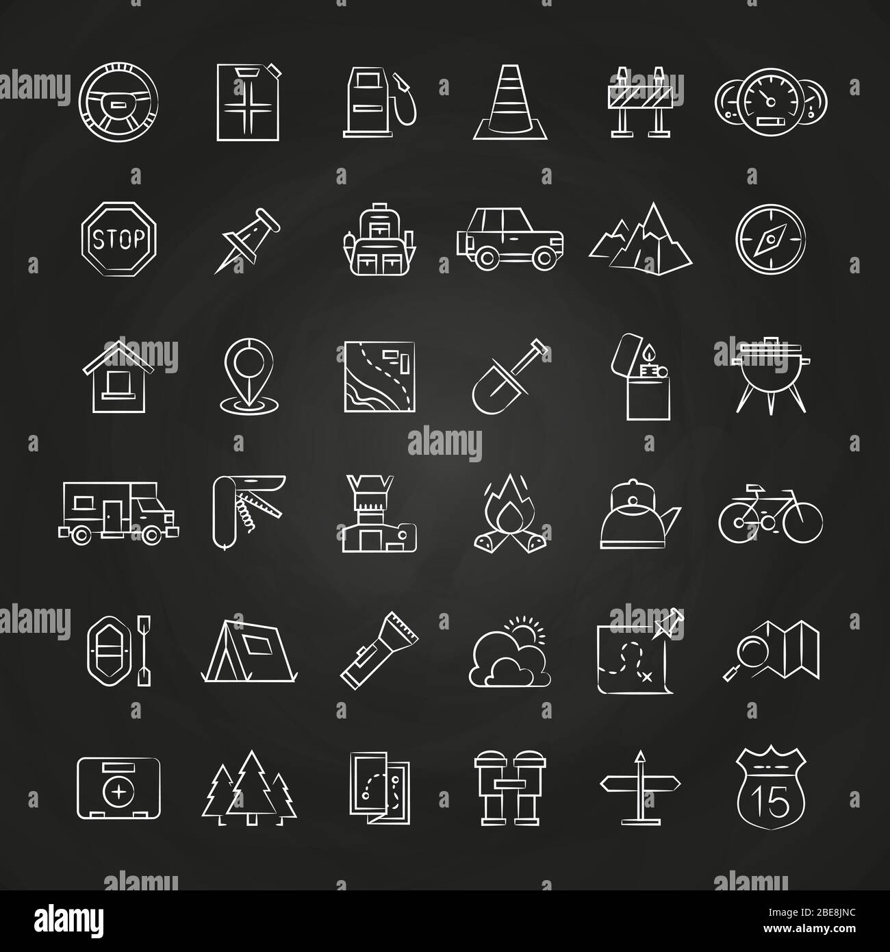 Collezione icone linea pennello per turismo e viaggi. Set di icone lineari. Illustrazione vettoriale Illustrazione Vettoriale