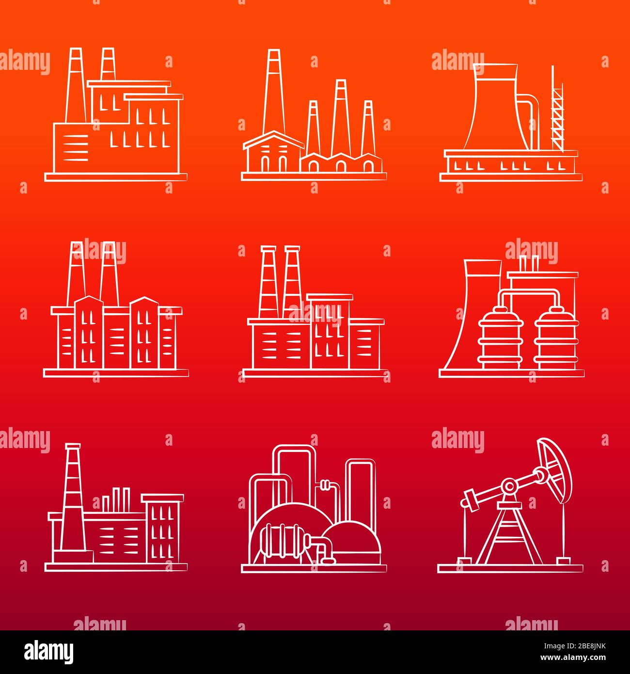 L'industria bianca potenzia le icone delle linee su sfondo colorato. Illustrazione vettoriale Illustrazione Vettoriale