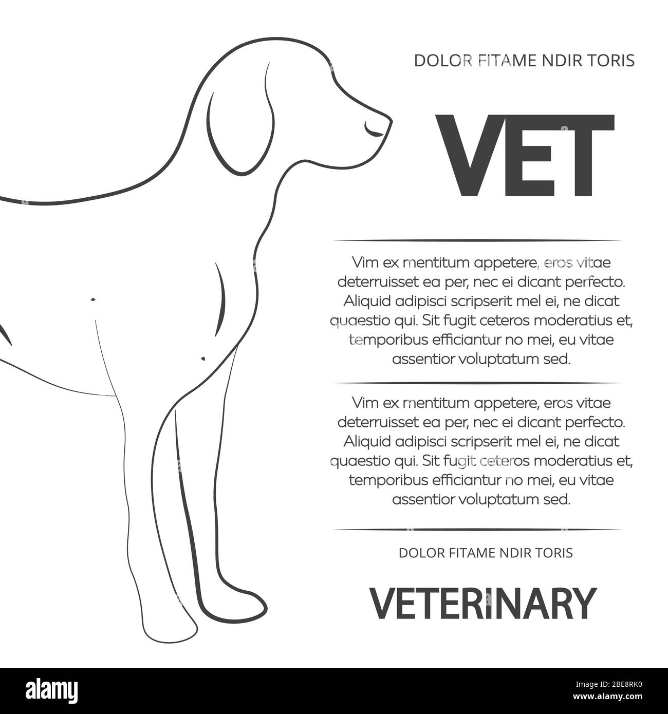 Poster veterinario con linea cane. Banner vettoriale veterinario con illustrazione animale Illustrazione Vettoriale