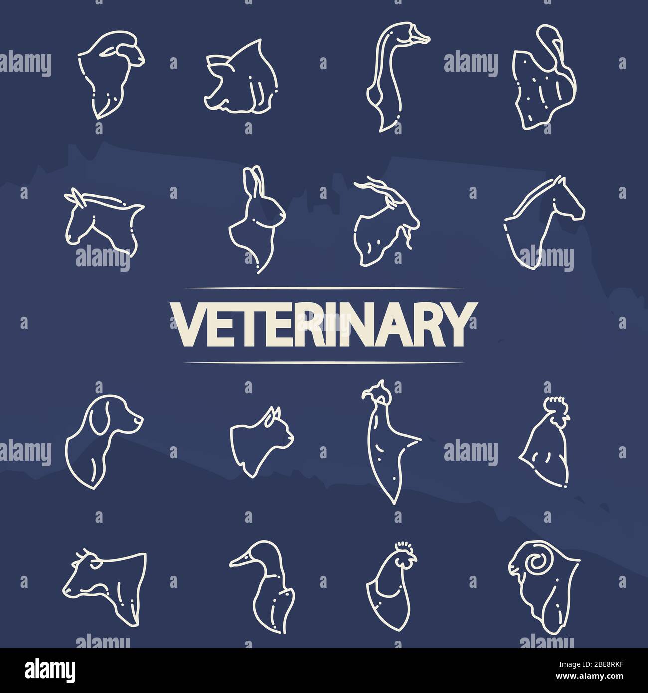 Icone veterinarie - icone di testa animale di linea. Testa di animale della linea, illustrazione vettoriale Illustrazione Vettoriale