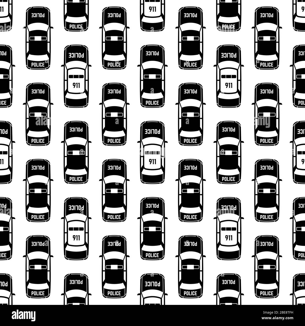 Auto di polizia in bianco e nero modello senza cuciture. Trasporto di traffico, illustrazione vettoriale Illustrazione Vettoriale