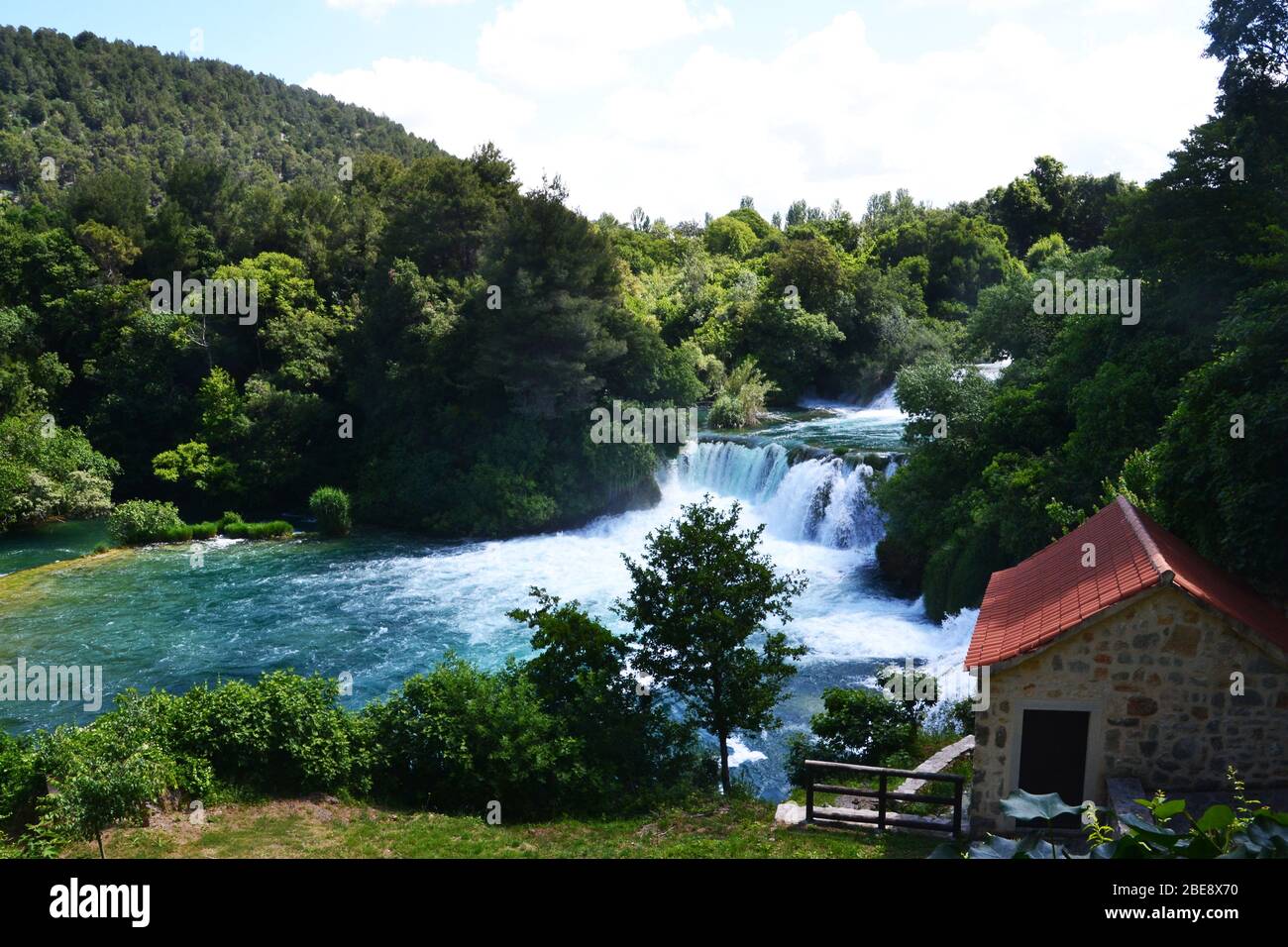 La cascata nel Parco Nazionale di Krka, Croazia Foto Stock