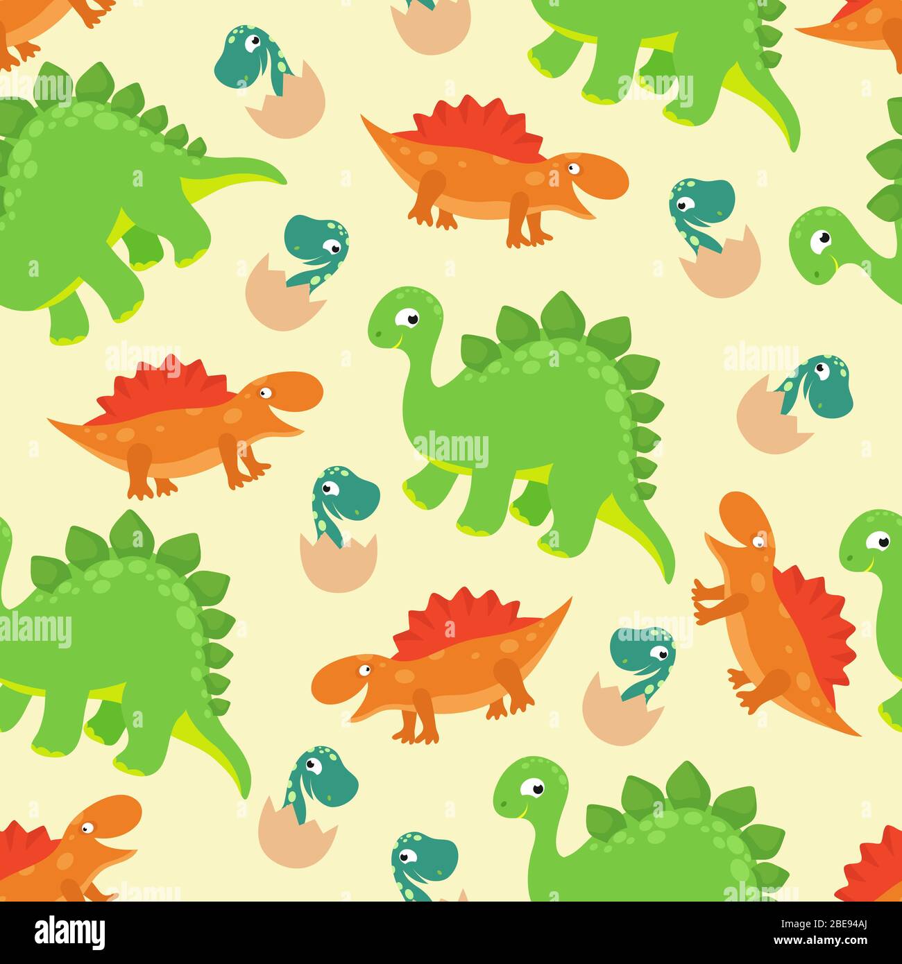 Cartoon bambino dinosauro vettore senza cuciture modello per ragazza di moda design. Disegno con predatore di dinosauro mostro Illustrazione Vettoriale