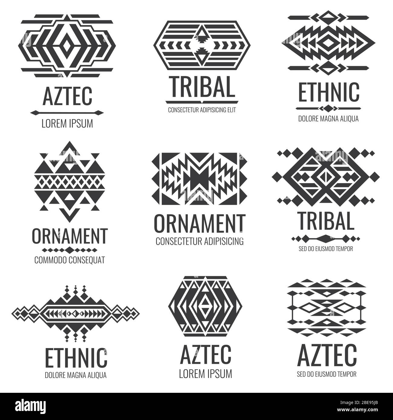 Simboli aztec messicani. Ornamenti vettoriali tribali d'epoca. Illustrazione di tradizionale nativo navajo decorazione elemento etnico Illustrazione Vettoriale