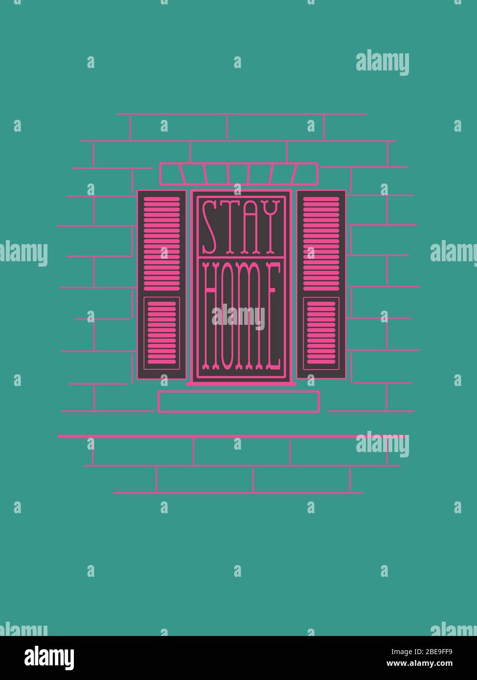 Cartello della finestra vettore di soggiorno a casa. Regola di sicurezza per pandemia. Design colorato Illustrazione Vettoriale