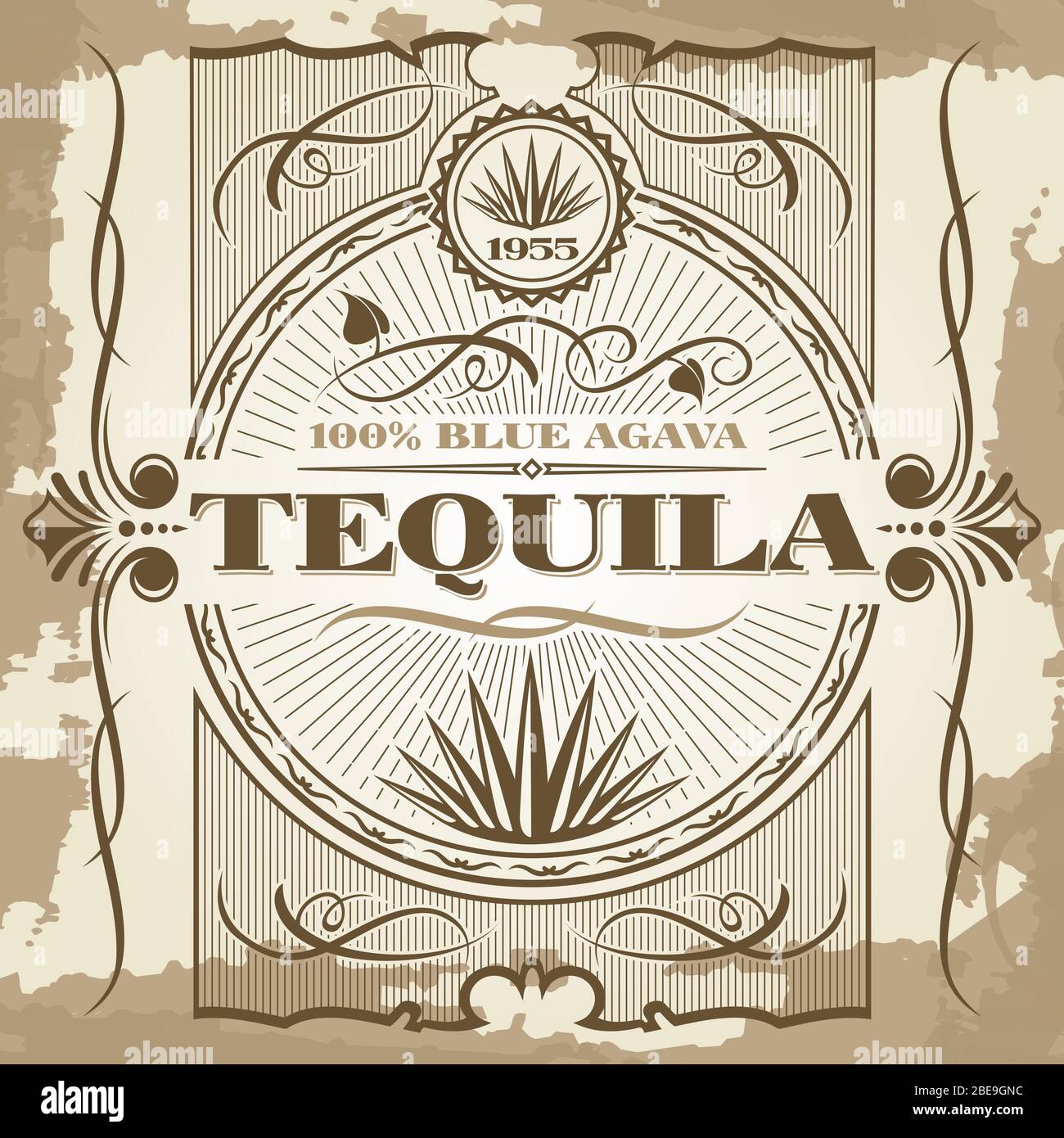 Vintage tequila poster design vettoriale. Stile di illustrazione retrò della barra di intestazione Illustrazione Vettoriale