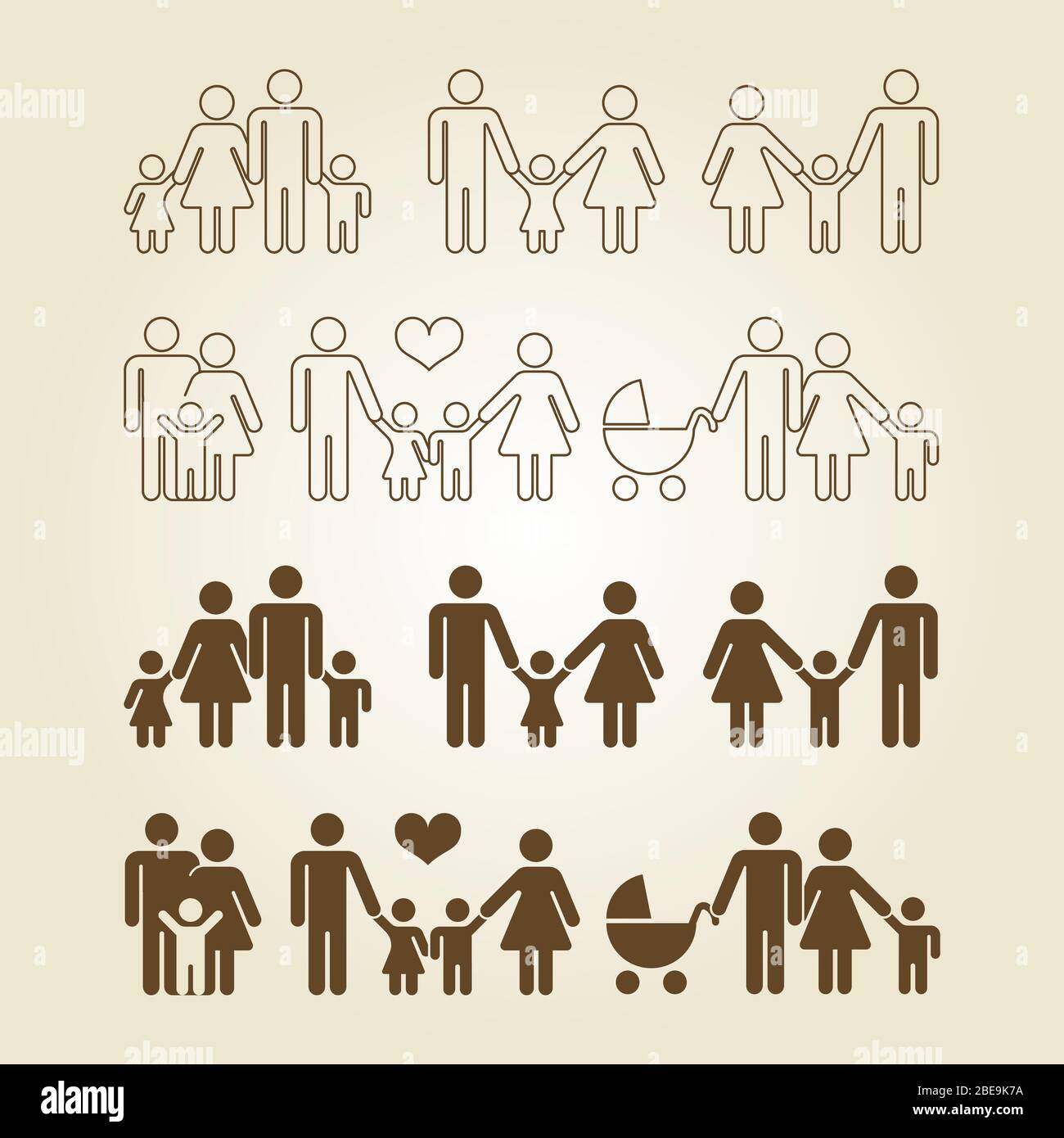 Set di icone per la famiglia di linee e contorni. Famiglia e bambino, madre e padre, illustrazione vettoriale Illustrazione Vettoriale