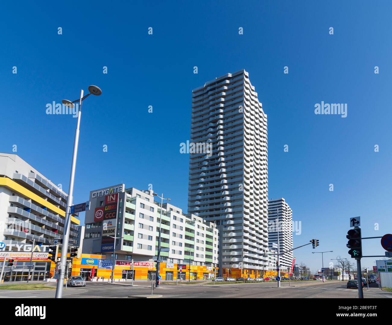 Vienna, Vienna: Alto edificio di appartamenti City Gate, nel 22. Donaustadt, Vienna, Austria Foto Stock