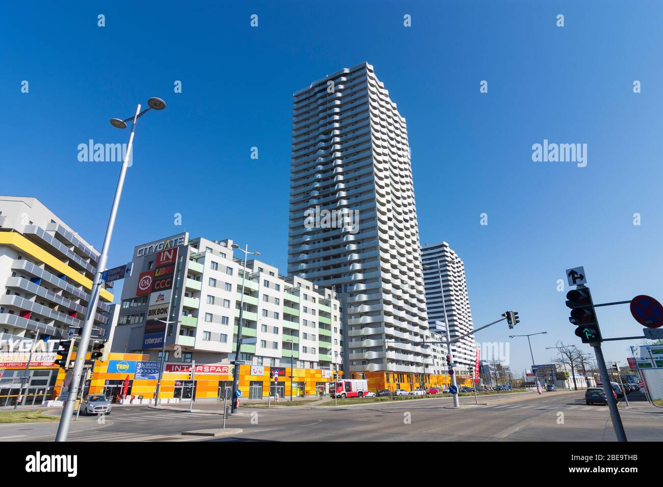 Vienna, Vienna: Alto edificio di appartamenti City Gate, nel 22. Donaustadt, Vienna, Austria Foto Stock