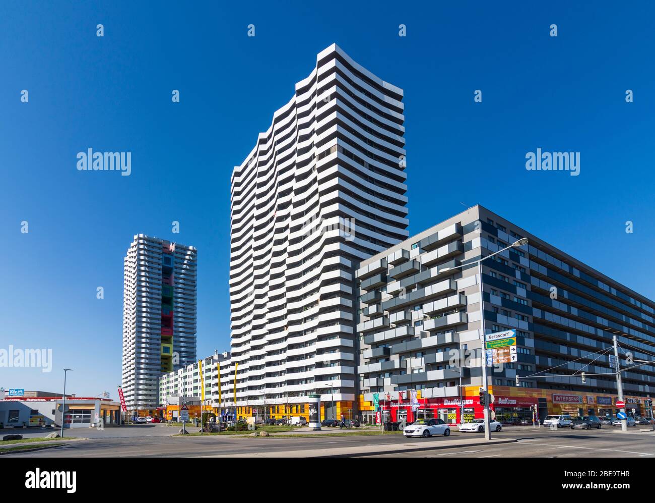 Vienna, Vienna: Alto edificio di appartamenti City Gate, nel 22. Donaustadt, Vienna, Austria Foto Stock