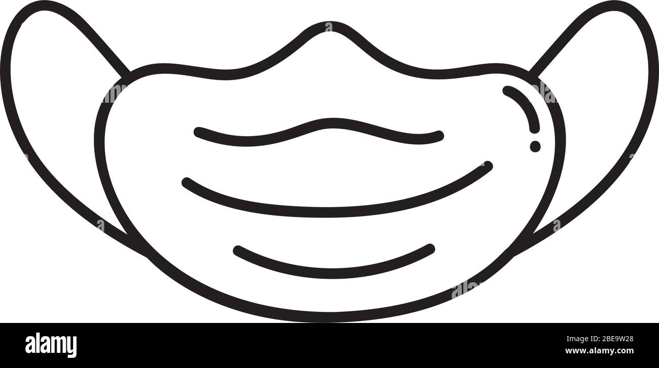 Logo maschera medica o icona di protezione chirurgica. 2019-nIllustrazione del vettore cellulare di batteri del virus coronavirus CoV isolata su bianco. Monoline doodle art Illustrazione Vettoriale