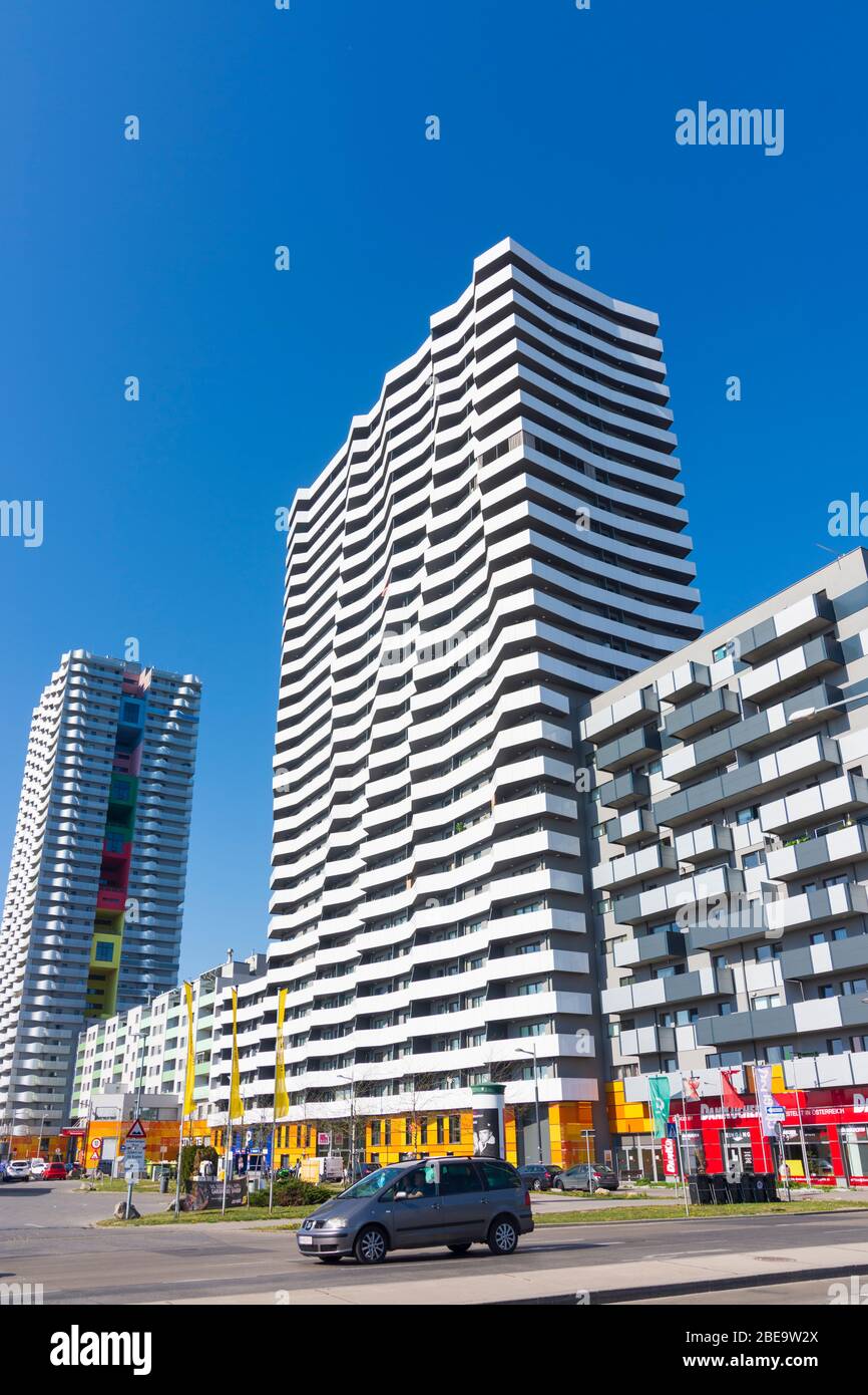 Vienna, Vienna: Alto edificio di appartamenti City Gate, nel 22. Donaustadt, Vienna, Austria Foto Stock