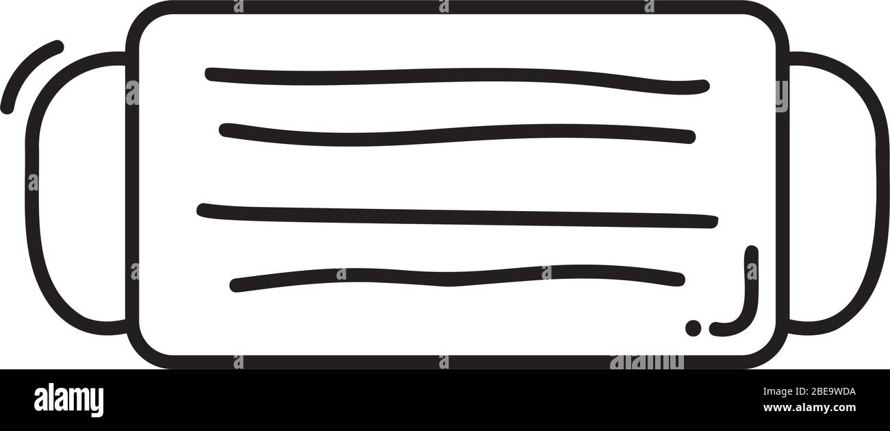 Logo maschera medica o icona di protezione chirurgica. 2019-nIllustrazione del vettore cellulare di batteri del virus coronavirus CoV isolata su bianco. Monoline doodle art Illustrazione Vettoriale