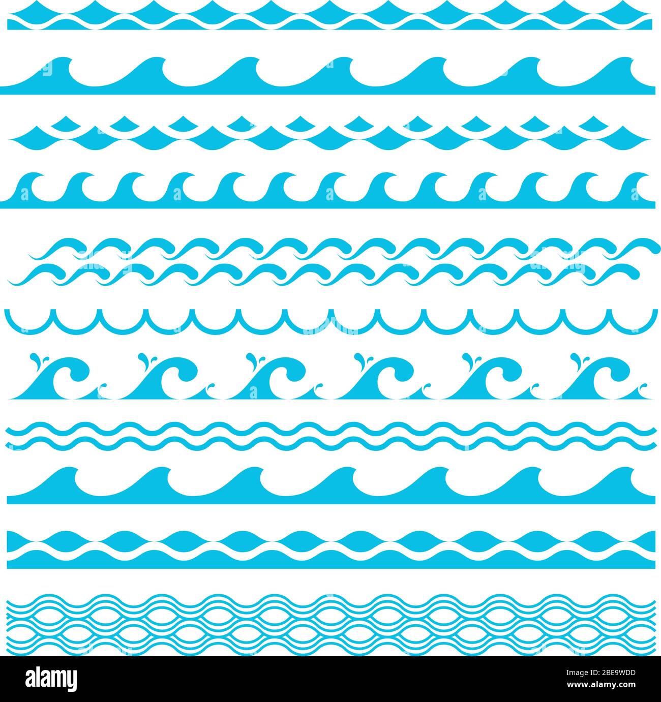 Vettore decorativo blu onde del mare. Set di simboli marini. Illustrazione delle onde marine e delle onde oceaniche Illustrazione Vettoriale