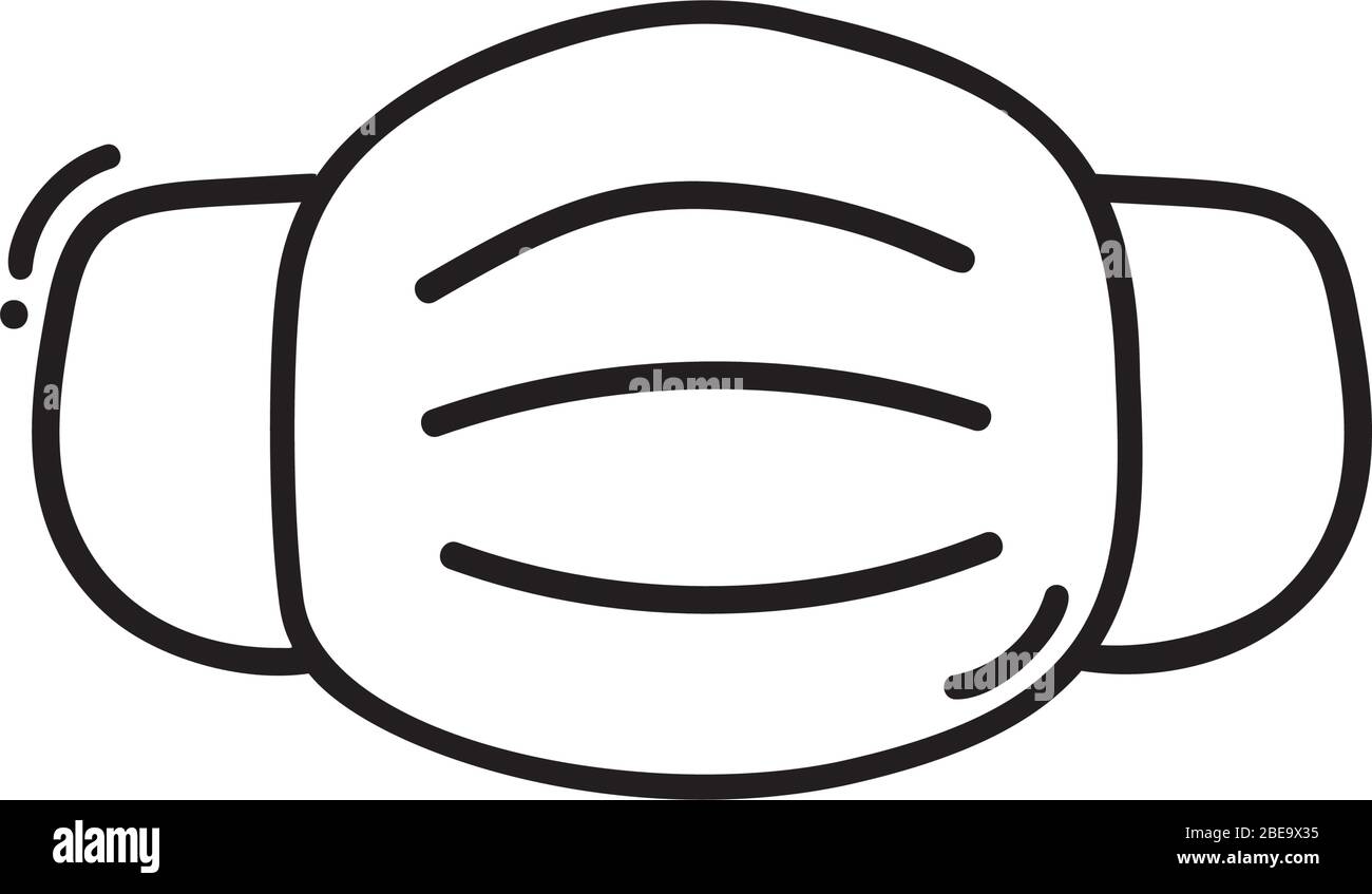 Logo maschera medica o icona di protezione chirurgica. 2019-nIllustrazione del vettore cellulare di batteri del virus coronavirus CoV isolata su bianco. Monoline doodle art Illustrazione Vettoriale
