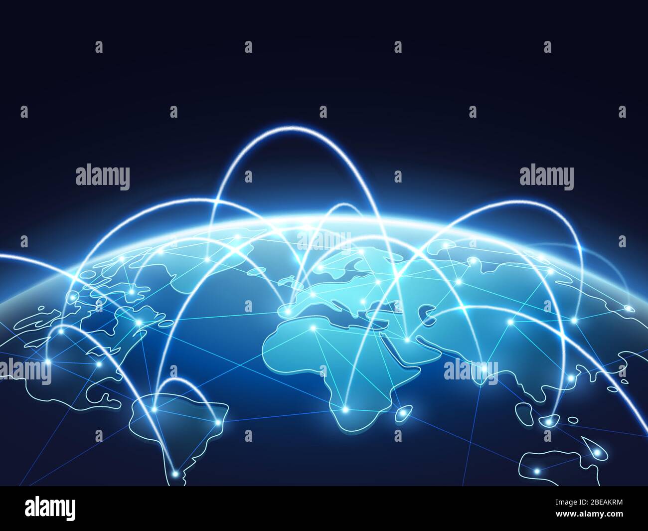 Concetto astratto di vettore di rete con il mondo globo. Internet e connessione globale. Illustrazione astratta del collegamento digitale terrestre blu Illustrazione Vettoriale