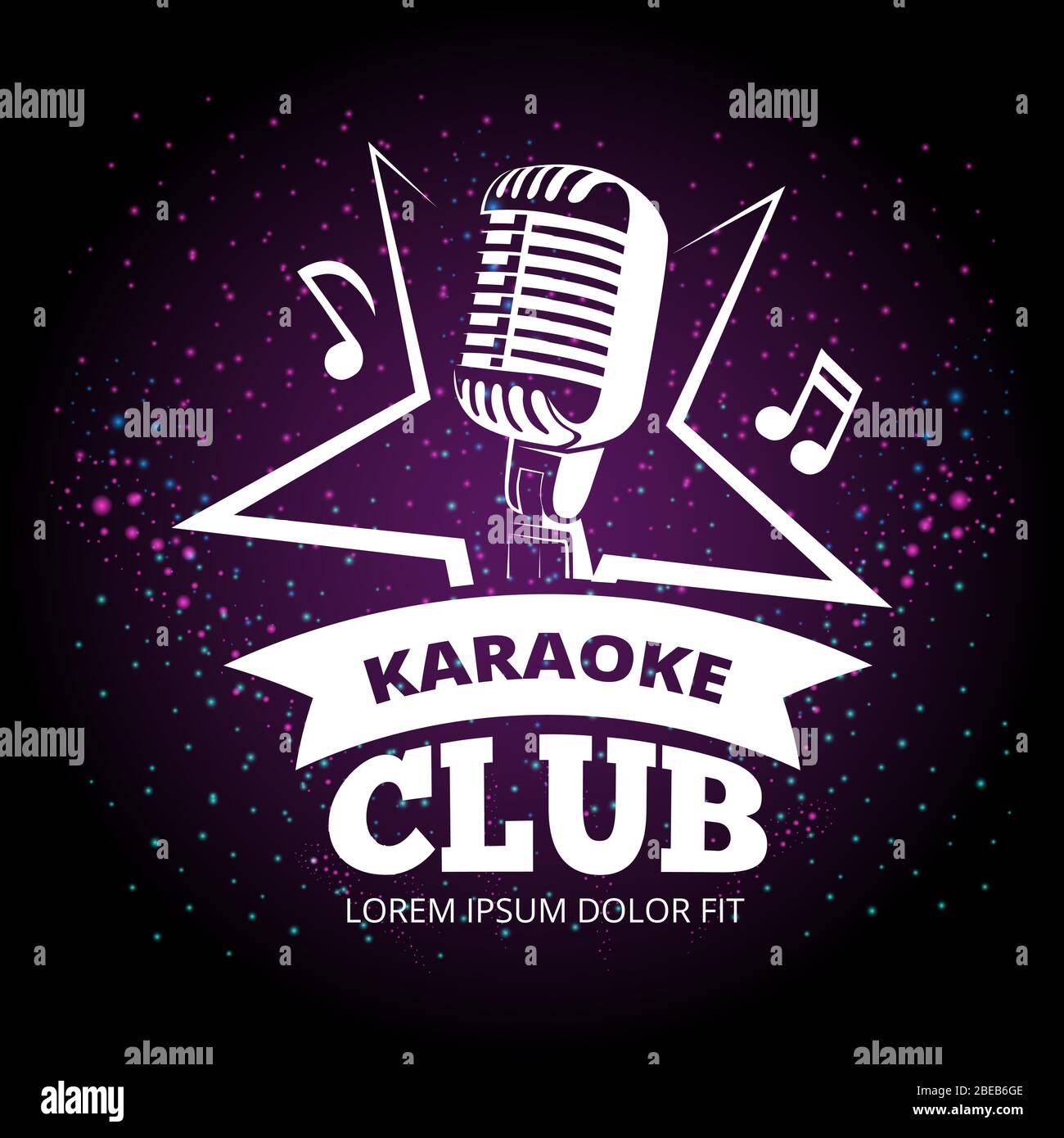 Design di etichette vettoriali karaoke club lucido. Illustrazione dell'etichetta del club musicale Karaoke Illustrazione Vettoriale