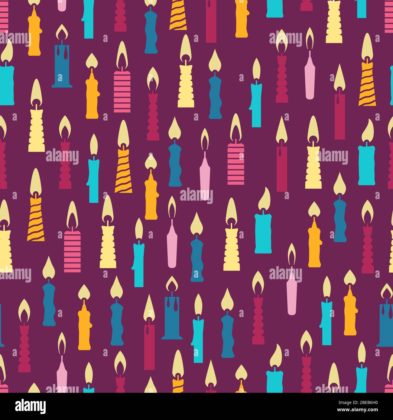 Coloratissimi candele per compleanno con motivo senza cuciture. Celebrazione sfondo felice, illustrazione vettoriale Illustrazione Vettoriale