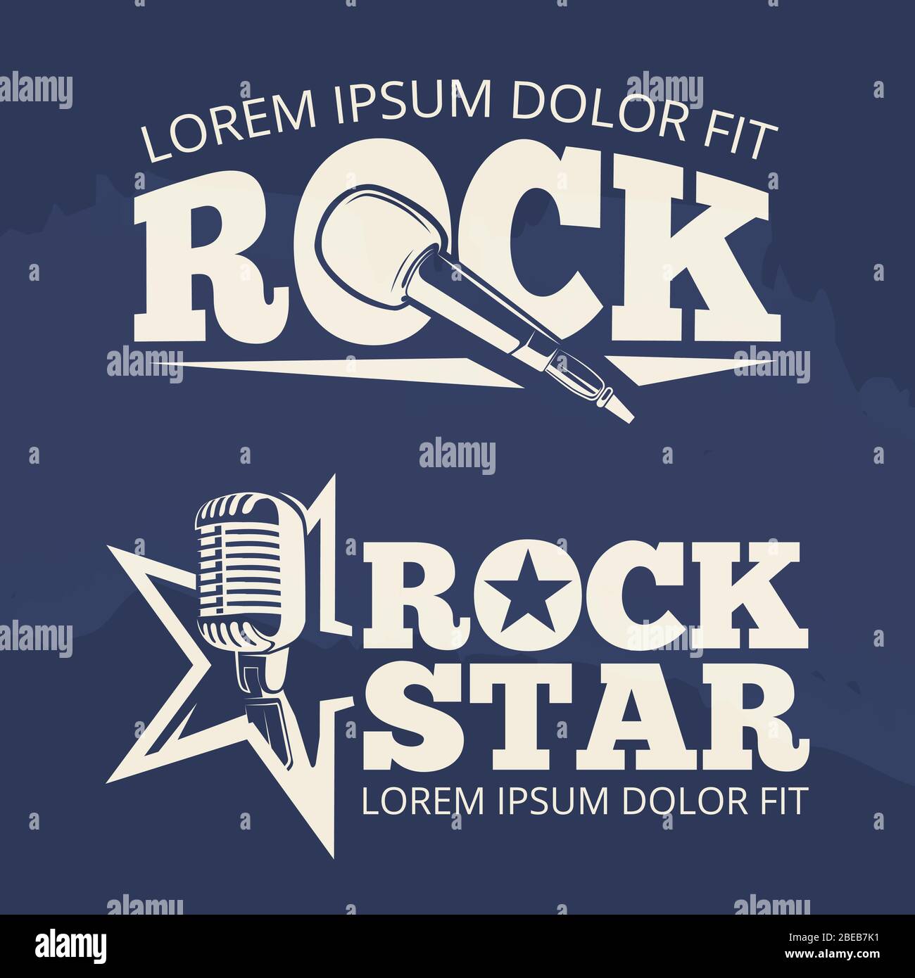 Rock star music etichette sullo sfondo grunge. Emblema retrò, illustrazione vettoriale Illustrazione Vettoriale