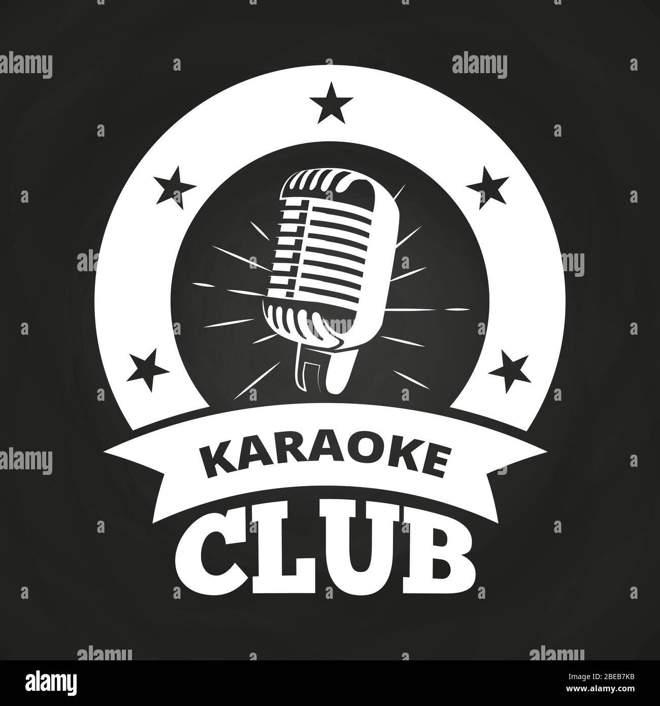 Retro karaoke club etichetta bianca su disegno lavagna. Illustrazione vettoriale Illustrazione Vettoriale