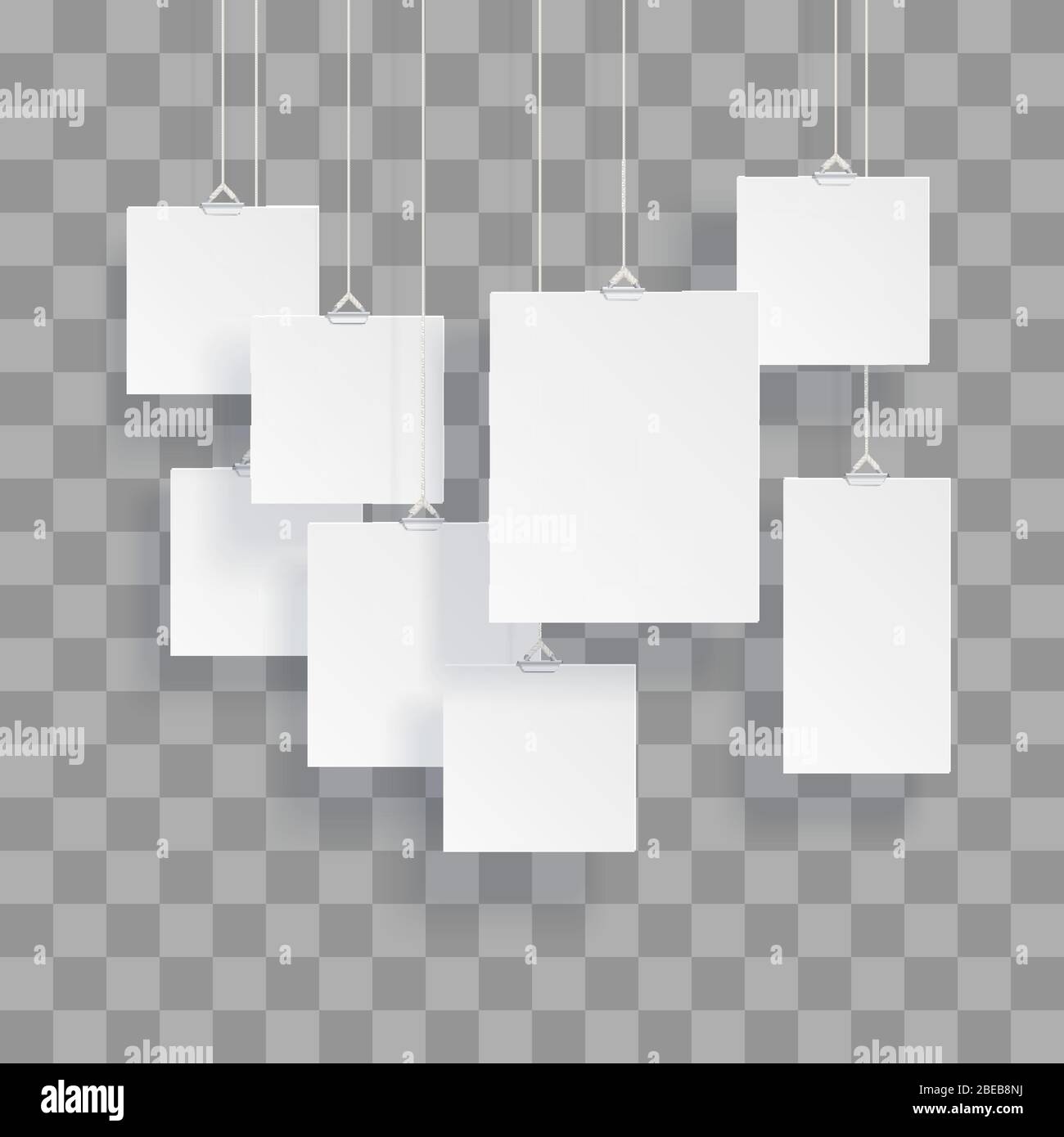 Cornici foto o modelli di poster vuoti isolati su sfondo trasparente. Foto immagine appesa, cornice carta galleria illustrazione portafoglio Illustrazione Vettoriale