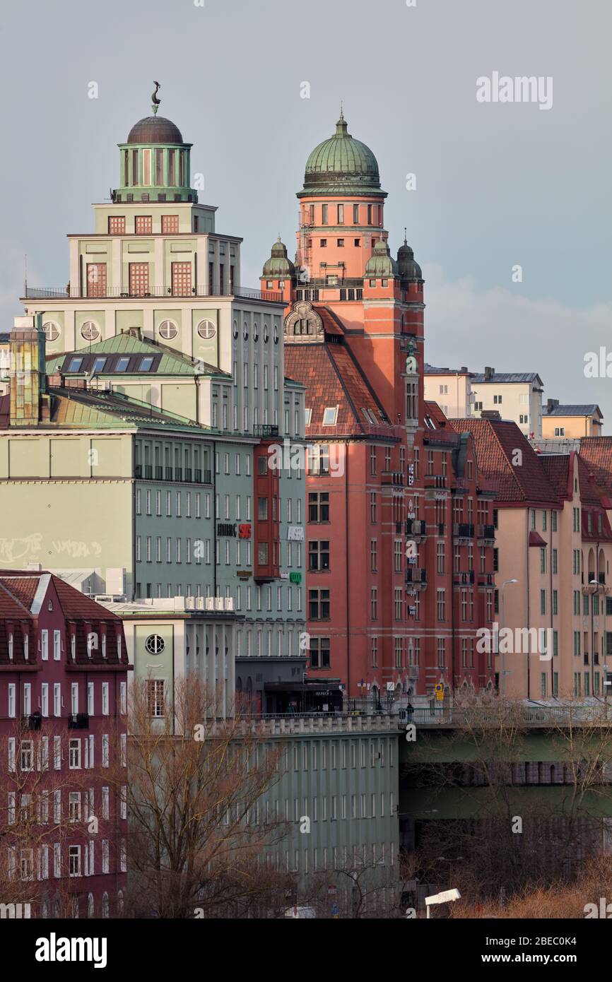 Vista invernale di mattina su Stoccolma da Barnhusbron, in Svezia Foto Stock