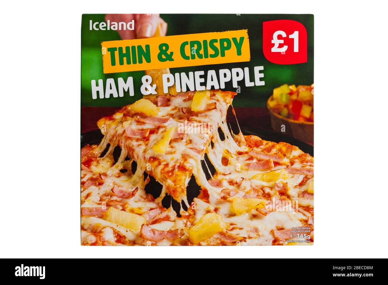 Islanda pizza sottile e croccante di Prato e ananas isolata su sfondo bianco Foto Stock