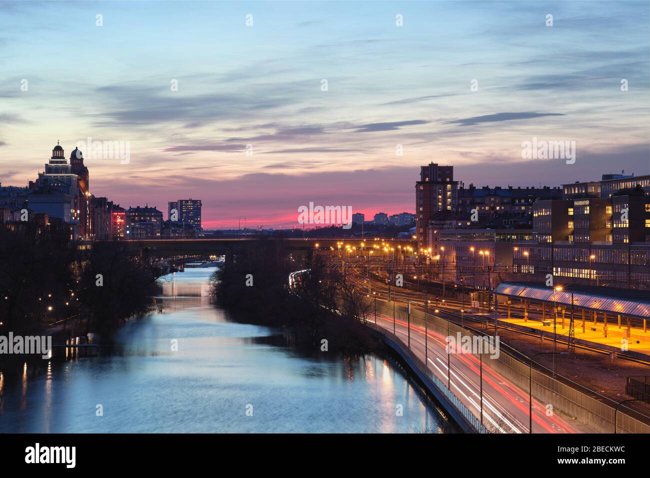 Dopo il tramonto da Barnhusbron su Stoccolma, Svezia Foto Stock