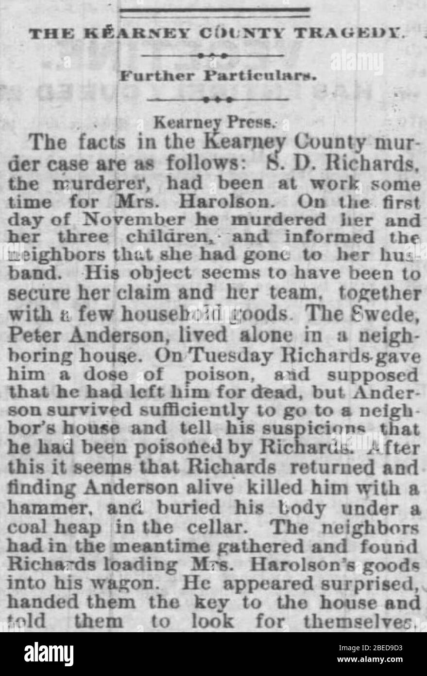 Harlson Family assassini, Nebraska state Journal, dicembre 1878. Foto Stock