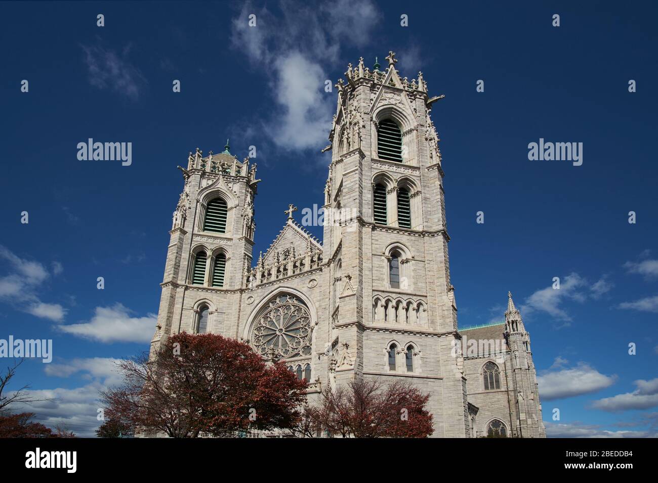 Vista esterna della Cattedrale Basilica del Sacro cuore a Newark, New Jersey, USA. Foto scattata in autunno. Foto Stock