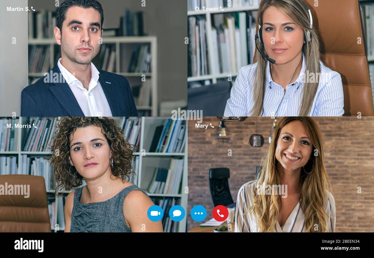 Schermata videochiamata di gruppo aziendale Foto Stock