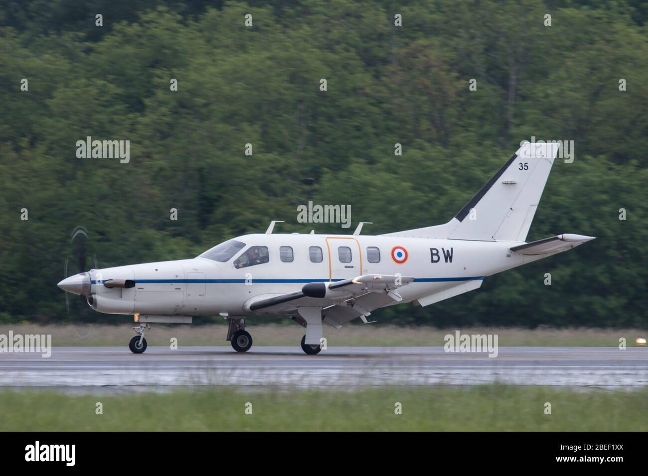 Air Force socata TBM700 alla NATO Tiger incontra 2019 alla base dell'Aeronautica francese Mont de Marsan BA118 Foto Stock