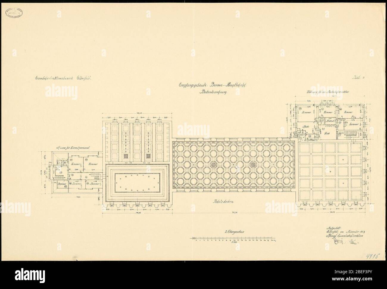 Hauptbahnhof Barmen 5 - Grundriss 2. Obergeschoss 1 zu 100. Foto Stock