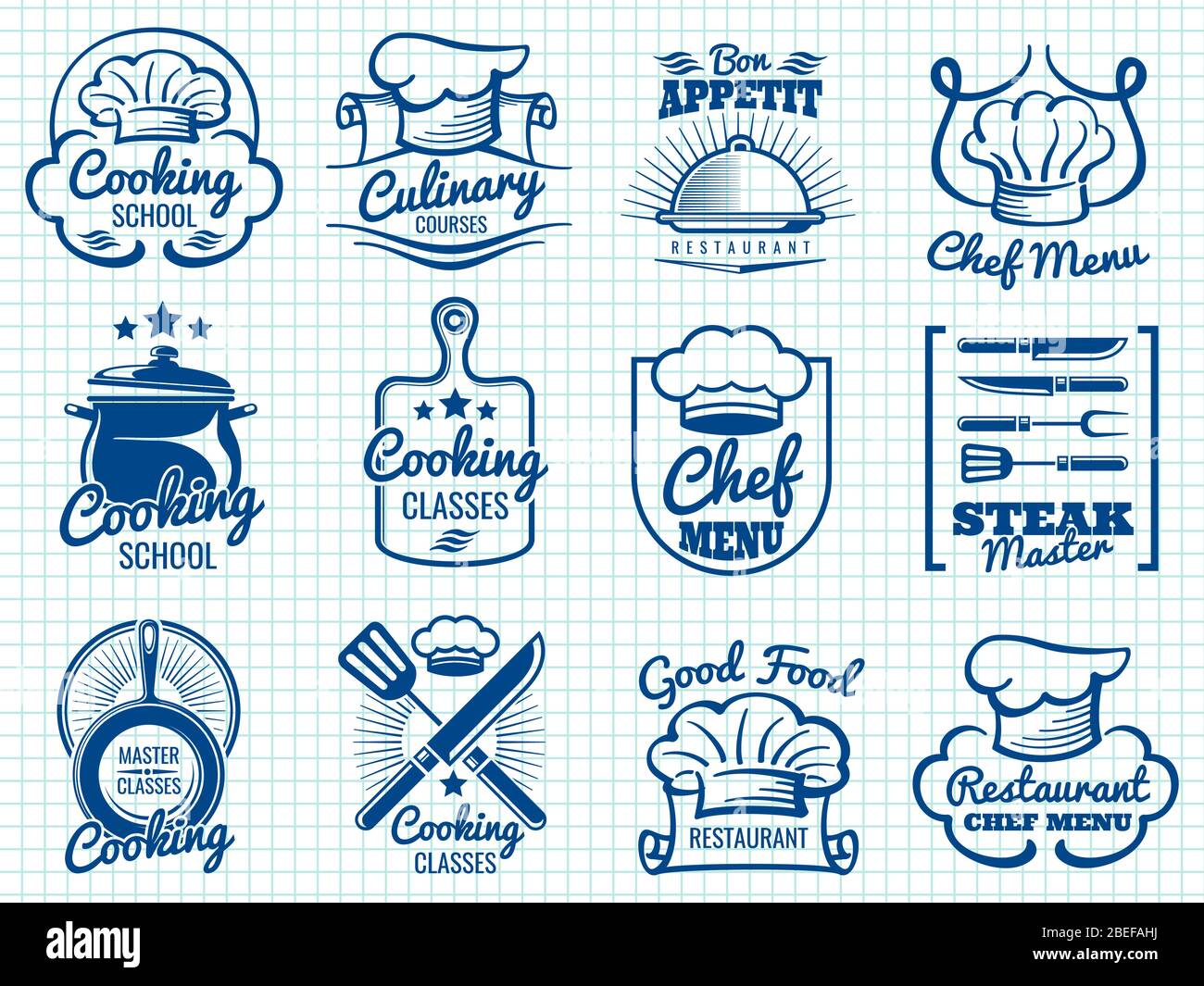 Collezione di etichette retrò chef - design di logo di ristoranti o caffè. Illustrazione vettoriale Illustrazione Vettoriale