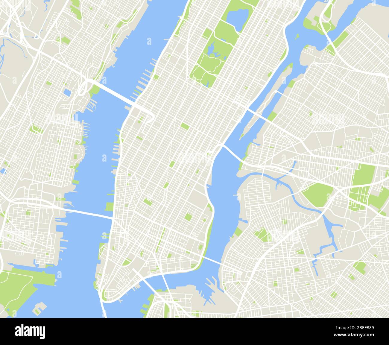 Mappa vettoriale della città urbana di New York e Manhattan. Mappa urbana di New york, illustrazione cartografica di nyc e manhattan Illustrazione Vettoriale